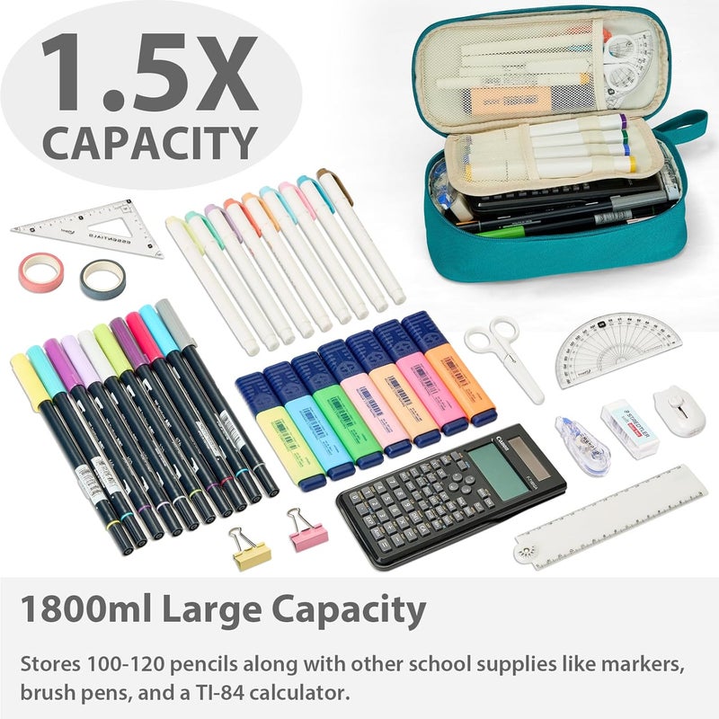 SPACEMATE Pencil Case Pouch Box Bag School Supplies Girls Boys Kids, Cute Preppy Stuff Large Big Capacity Aesthetic Pen Organizer, Back to College Stationary, Teal, Standard Stlye, 1800ml - Image 2